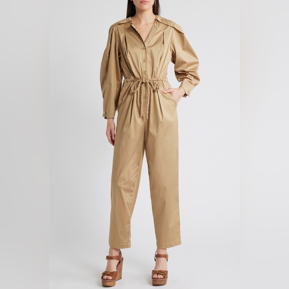 FARM Rio Tan Jumpsuit with Relaxed Fit and Belted Waist